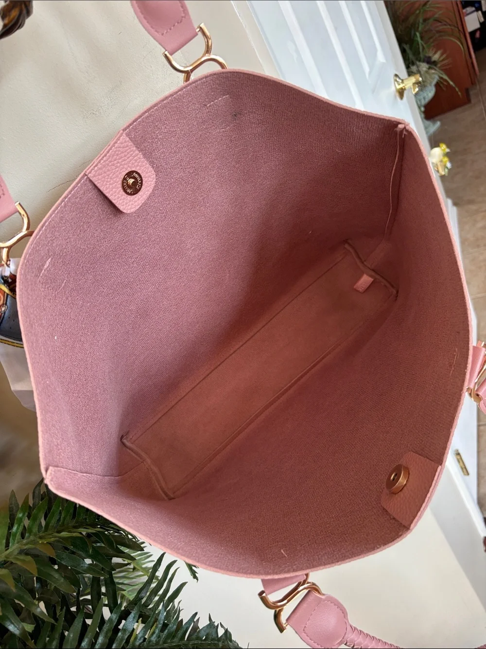 Ulta Dusty Rose Pink Pebbled Tote Bag Office Laptop Scarf Accent Bow Braided